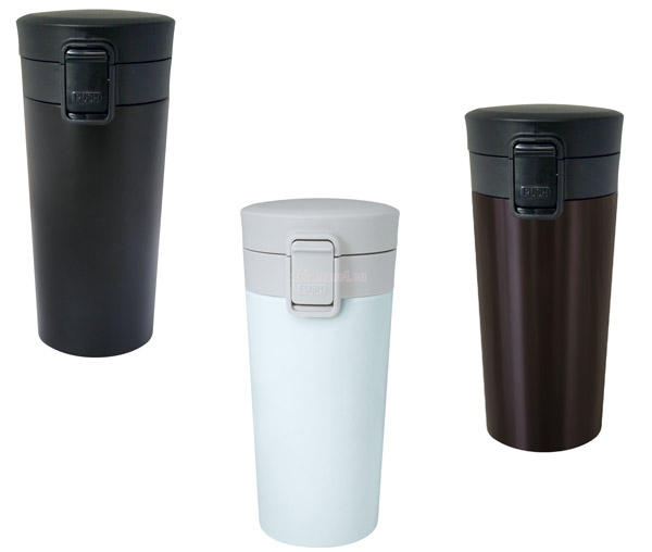 Рекламнa термо чаша, 400 ml, двустенна, бутон за отваряне, копче за заключване
