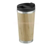 Рекламнa термо чаша от стомана и бамбук, 450 ml