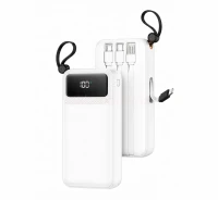 Рекламна външна батерия 20000 mah с вградени кабели за зареждане