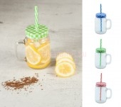 Рекламен Буркан за напитки с дръжка, капак на винт и сламка, 400 ml