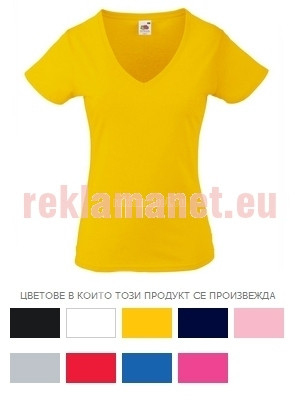 РЕКЛАМНА ДАМСКА ЦВЕТНА ТЕНИСКА С V-ОБРАЗНО ДЕКОЛТЕ 100% ПАМУК - FRUIT OF THE LOOM