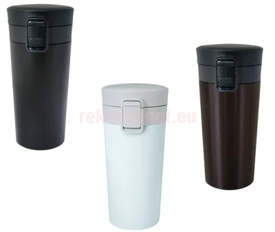 Рекламнa термо чаша, 400 ml, двустенна, бутон за отваряне, копче за заключване
