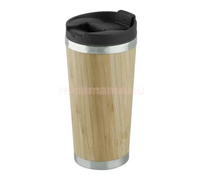 Рекламнa термо чаша от стомана и бамбук, 450 ml