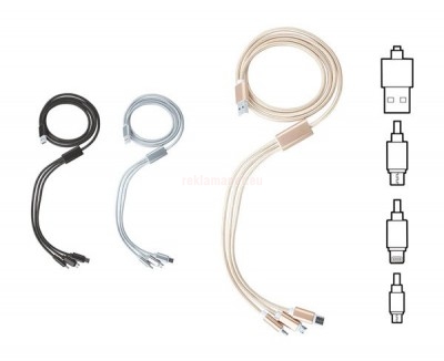 Рекламно универсално USB зарядно, 3 накрайника