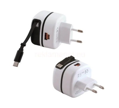 Рекламно бързо зарядно с кабел и два usb порта