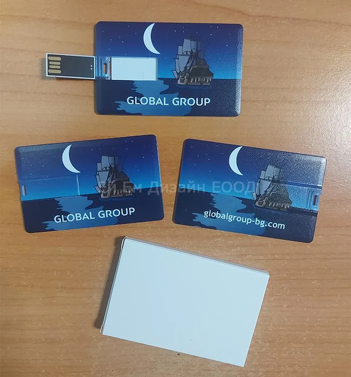 Рекламни кристални USB флаш памети/флашки/ тип кредитна карта с пълноцвете, двустранен дигитален печат